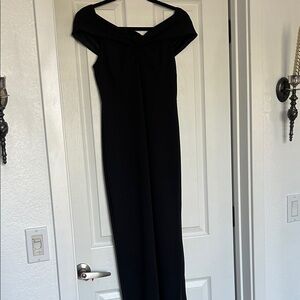 Belle by Badgley Mischka Dress 4 Black Olivia Off The Shoulder Side Slit Column